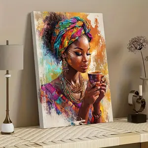 1 Piece Exquisite African Woman Canvas Art Painting Set, with Thick Frame Wall Decoration Poster, Suitable for Living Room, Bedroom, and Dining Room