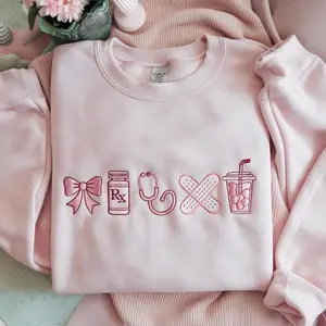 [MADE IN US] Embroidered Nurse Icon Sweatshirt , Healthcare Shirt, CNA Sweatshirt, Medical Assistant, Nursing Grad Gift, Coquette Nursing Sweatshirt