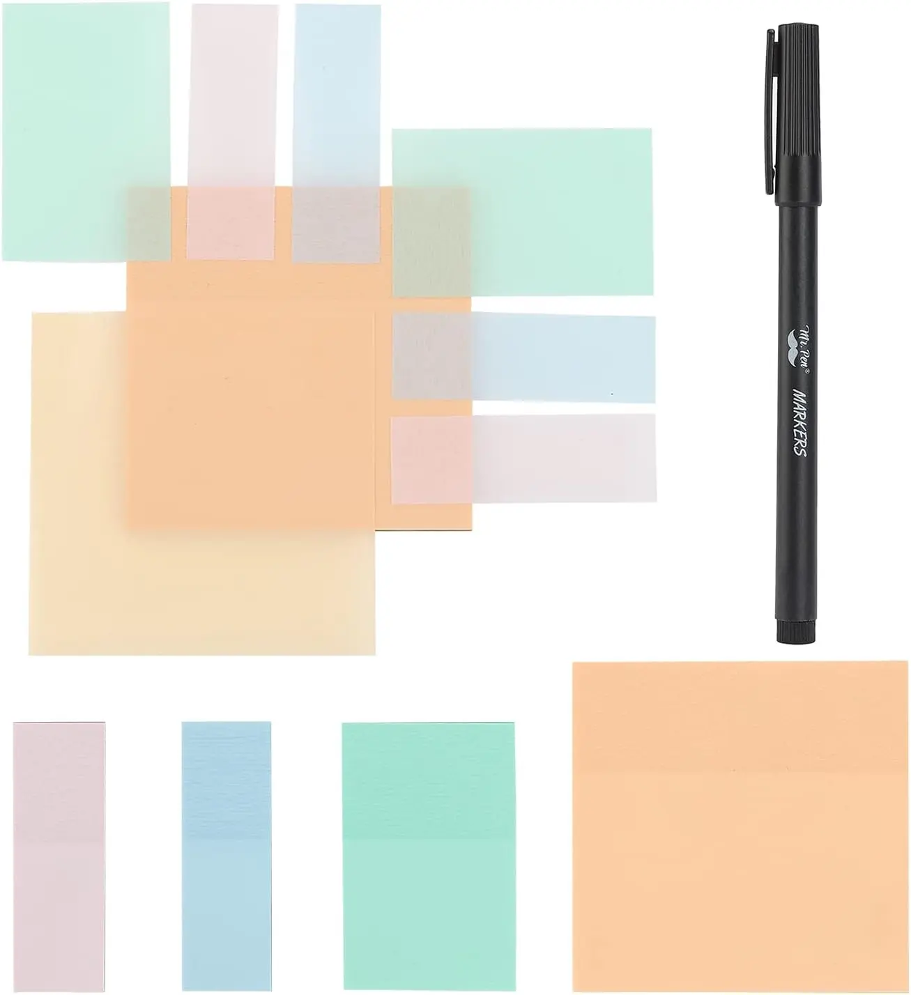 Transparent Sticky Notes - 200 count, Pastel Colors, See Through,  & Book Annotation