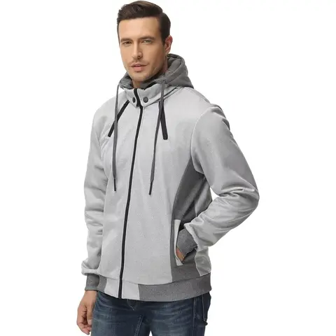 YuYangDPB Men's High Neck Full Zip Fleece Material Hoodie Jacket - Polyester Hoodie, Long Sleeve, Lapel, Elastic Cuff, Athletic Basics, Cold Wash Only, Father's Day Gifts, Double-Layer Hood Warmth, Easy Layering