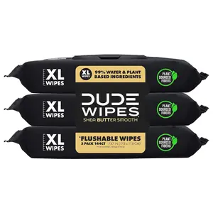 DUDE Wipes Flushable Wipes - 3 Pack, 144 Wipes - Shea Butter Herbal Relief - Extra-Large Wet Wipes - Septic and Sewer Safe - Travel Essentials