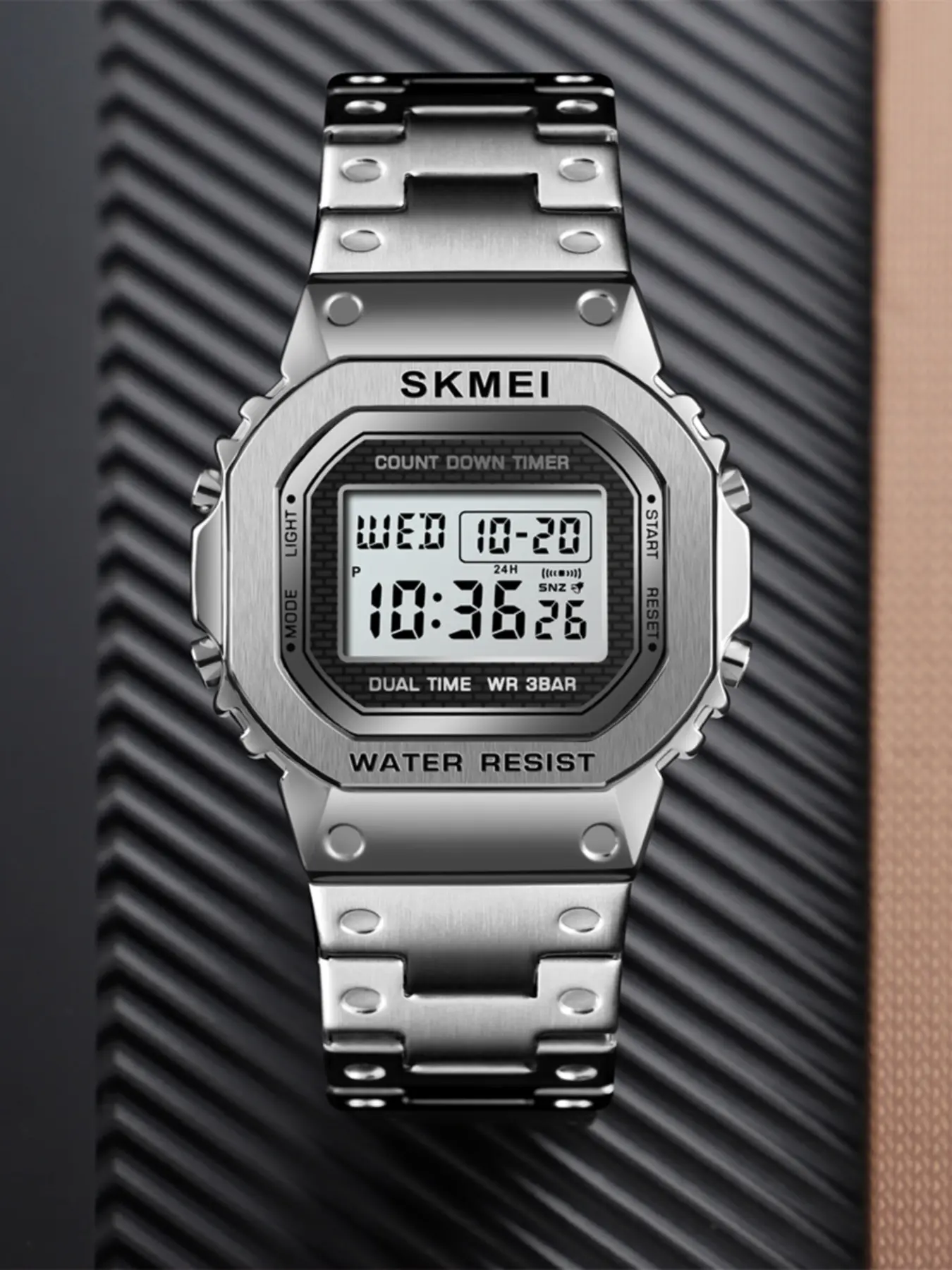 Skmei Retro Style Digital Electronic Watch, Water Resistant Wristwatch, Silver Color Square Dial, Zinc Alloy Case, Hardlex Glass, Buckle Band, All Seasons Wear, Business Fashion Waterproof Watch, Trendy Multifunctional Watch