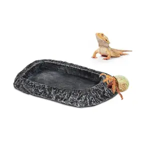Reptile Water Dish for Bearded Dragon Tank Accessories, Hygger zoo Hermit Crab Food Bowl Reptile Food Dish Corner Rock Terrarium Feeding Bowl Tortoise Water Dish for Leopard Gecko Turtle Snake,