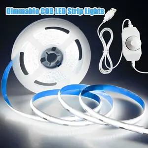 1m/3m/5m/ COB LED Strip Lights with Dimmer, 8mm Width, USB Interface, High Brightness, Dotless Cuttable Tape for DIY Projects, Ideal for Bedroom, TV Backlight, Kitchen and Home Decoration