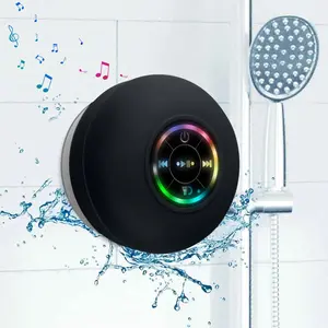 2PCS Mini Bluetooth Shower Speaker with LED Light IPX4 Waterproof Portable Suction Cup Wireless Speaker Rechargeable Micro USB Stereo for Beach Bathroom Shower Home