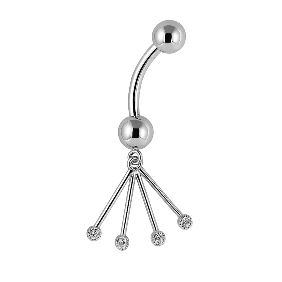 14K White Gold Diamond Dangle Fan Navel Ring