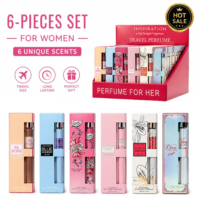 6-Piece Set Women's Eau De Parfuma Fragrance Spray, Travel Size Perfume, 6 Different Scents, Perfect For Dating, Daily Life, Parties,Gift Giving, 1.18 fl oz/35 ml Each Bottle
