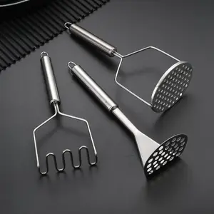 Stainless Steel Potato Masher Manual Fruit Vegetable Pressure Mud Machine Kitchen Children Food Crusher Complementary Gadget Sturdy Utensils