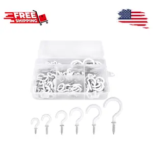 90 Pcs White Ceiling Hooks kit, 6 Sizes (1/2in, 5/8in,3/4in,7/8in,1'',1-1/4in)