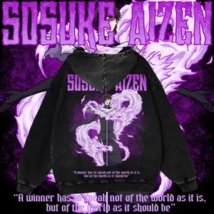 Premium Acid-Washed Anime Hoodie | Heavyweight Unisex Hoodie | Cozy Winter Streetwear | Aizen Design