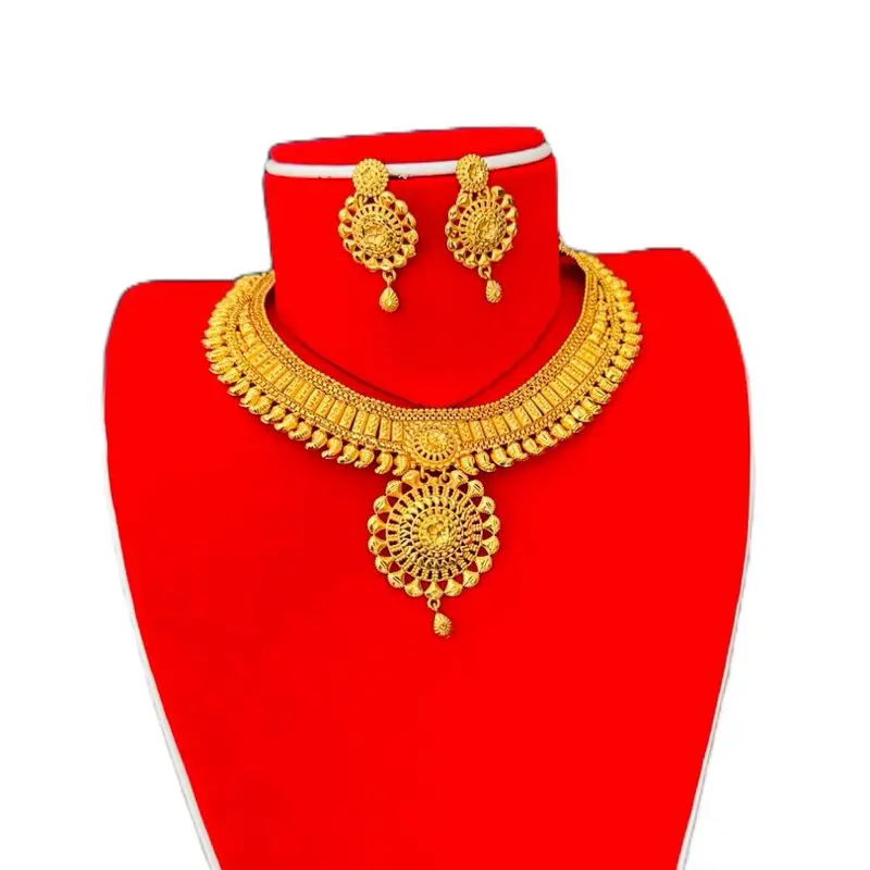 Women's Nepali Traditional Gold-Plated Mini Haar Gold Necklace and Earring Set - Handcrafted Ornate Costume Jewelry Accessory for Women, Ethnic-Inspired Fashion Accessory, Gold Plated Jewelry