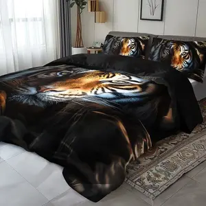 Realistic Tiger Bedding Set (1 Fitted Sheet + 1/2 Pillowcases), High-Quality Print, All-Season Home Dormitory Use, No Padding