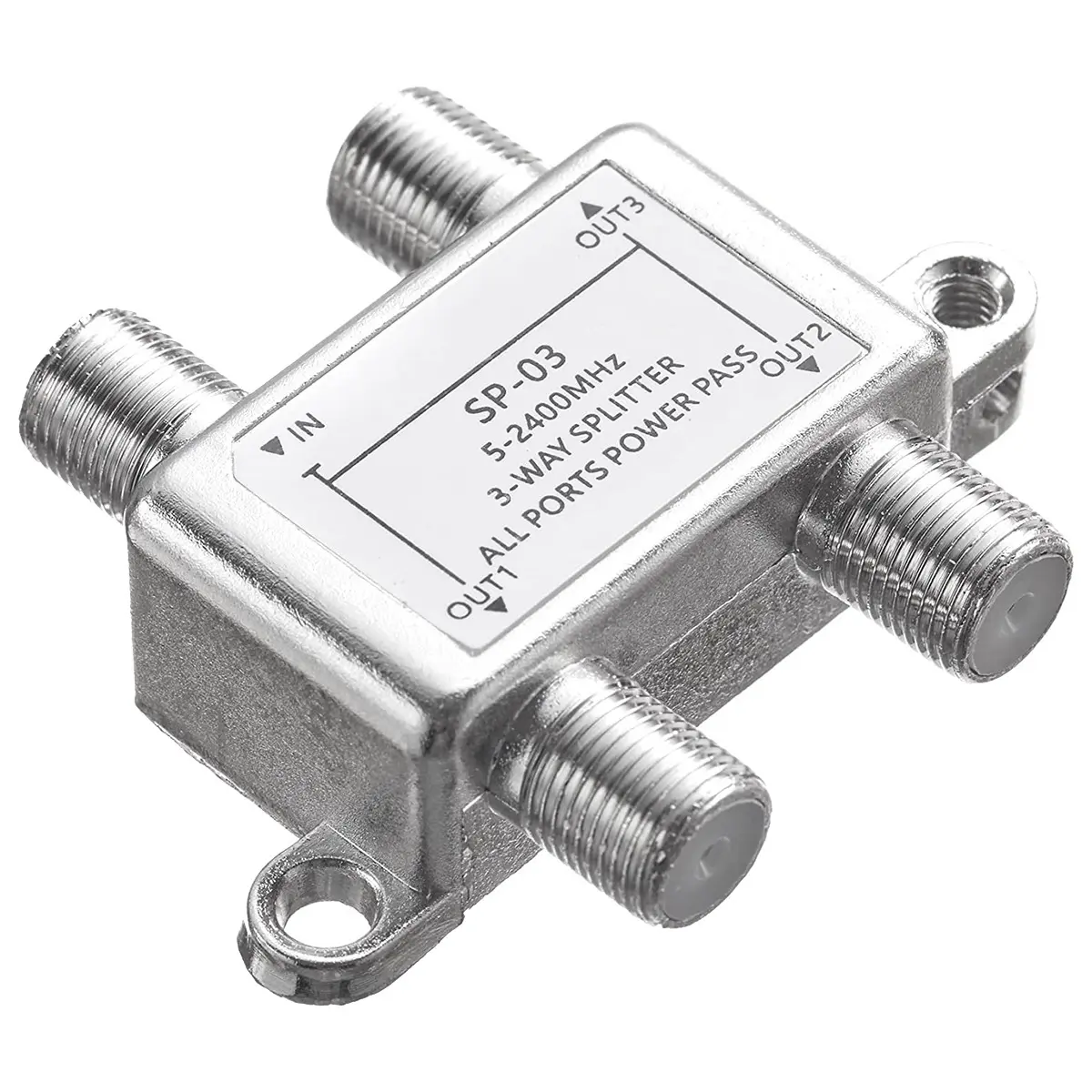 3-Way Zinc-Plated Digital Coaxial Cable Splitter, 5-2400MHz Low Loss Adapter with F-Type Ports, Rust- & Weather-Resistant Protection, Compatible with CATV, STB Box, All Devices for Satellite & High-Speed Internet