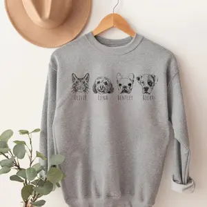 OneOfOne - Custom Pet Face Portrait Crewneck Sweatshirt, Fits Up To 4 Dogs Or Cats, Dog Mom Gift, Cat Mom Gift, Personalized Pet Memorial, Pet Lover