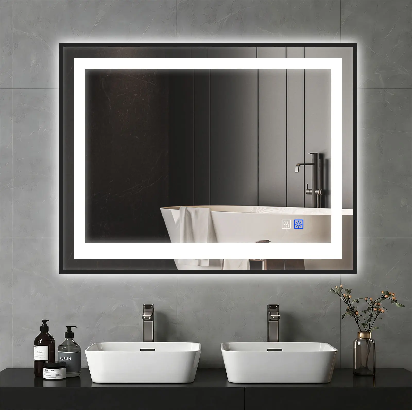 Black Framed LED Bathroom Mirror with Lights, Anti-Fog Vanity Mirror, Dimmable Wall Mounted Mirror with Front & Backlit, 3 Color Temperature, Memory Function for Bathroom Bedroom Makeup Room, BackToSchool