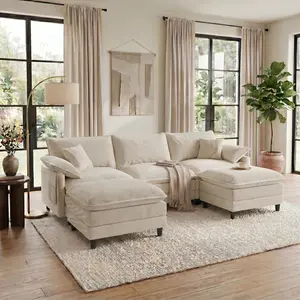 [2-3 Packages Shipping] Copiae 108" -143.7” L/U-Shaped Modular Cloud Sofa, Movable Dual-Function Ottomans Convertible to Coffee Table, Corduroy Sectional Couch with Three-Layer High-Resilience Foam Cushions, Easy Assembly for Apartment