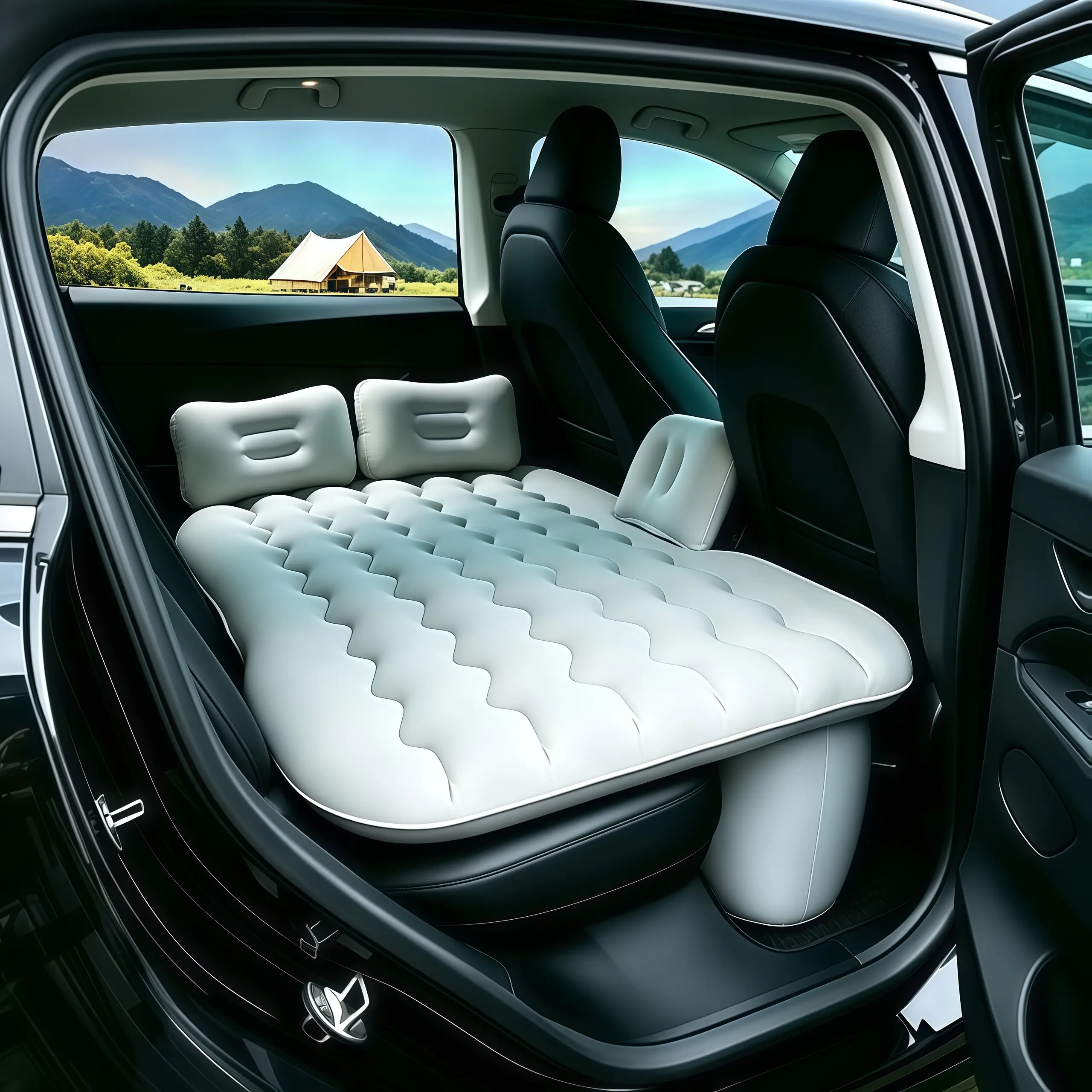Car Back Seat Rectangular Blow Up Bed with Inflator, 55x35in Wear-Resistant Travel Mattress - Simple Setup Outdoor Sleeping Pad for Sedans, Full-Sized Cars, SUVs (SUV/Back Seat Fit), Inflatable