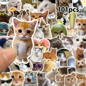 101 Funny Cat Stickers Set, Cute Kitten Emojis with Hats, Fashion Glasses, Peace Hand Gestures, Durable Decals for Water Bottles, Laptops, Guitars, Sticker Sheets