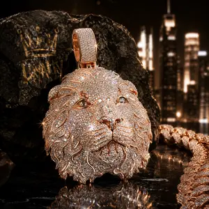 8136 Iced Out Lion Head Pendant Rose Gold Hip Hop Chain Pendant Luxury Streetwear Jewelry summerwins