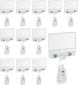 12 Pcs Rotating Clip Swivel Sign Holder, Clear Rotatable Sign Holder with Double Clip Design, PVC Card Protector for Shelves, Store, Business, Exhibition