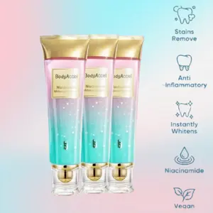 【W】BodyAccel Niacinamide Whitening Toothpaste Fluorine-Free Formula for Bright Teeth Fresh Breath Daily Oral Care with Stain Removal Anti-Inflammatory Properties Vegan Cleansing Toothpaste