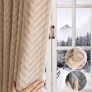 1pc Winter Heavy Duty Windproof Warm Quilted Plush Cold-Proof Full Blackout Home Decoration Curtain Grommet top Window Drapes for Living Room Bedroom
