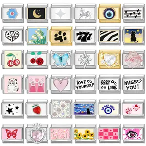 New 2026 Blue Night Sky Cat Cherry Italian Charms Fit 9mm Stainless Steel Women Fashion Bracelet DIYJewelry Gifts Gift for love