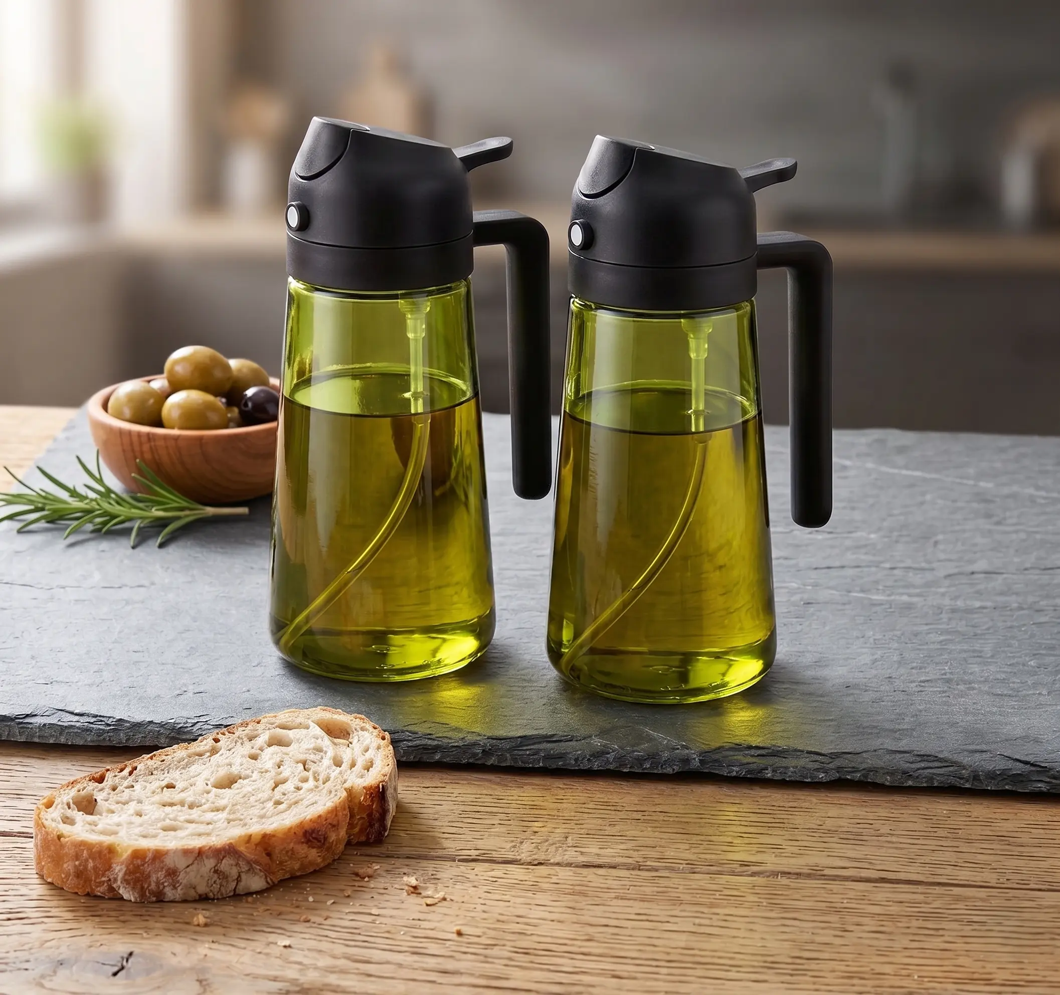 2-in-1   dark  Glass Olive Oil Sprayer & Pourer Bottle, 16oz/470ml Light-Blocking Food-Grade Dispenser with Black Cap, Stainless Steel Mesh Filter, Precise Control Mister for Air Fryer, BBQ spray bottle premium oil bottle tequila