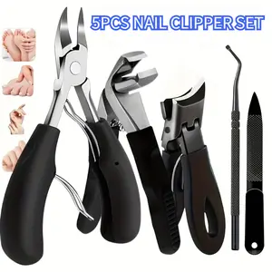 5pcs Professional Heavy-Duty Toenail Clipper Set for Ingrown & Thick Toenails, Stainless Steel Concave Blade, Modern Style With Pedicure Care Tool Cutics Foot Care Product