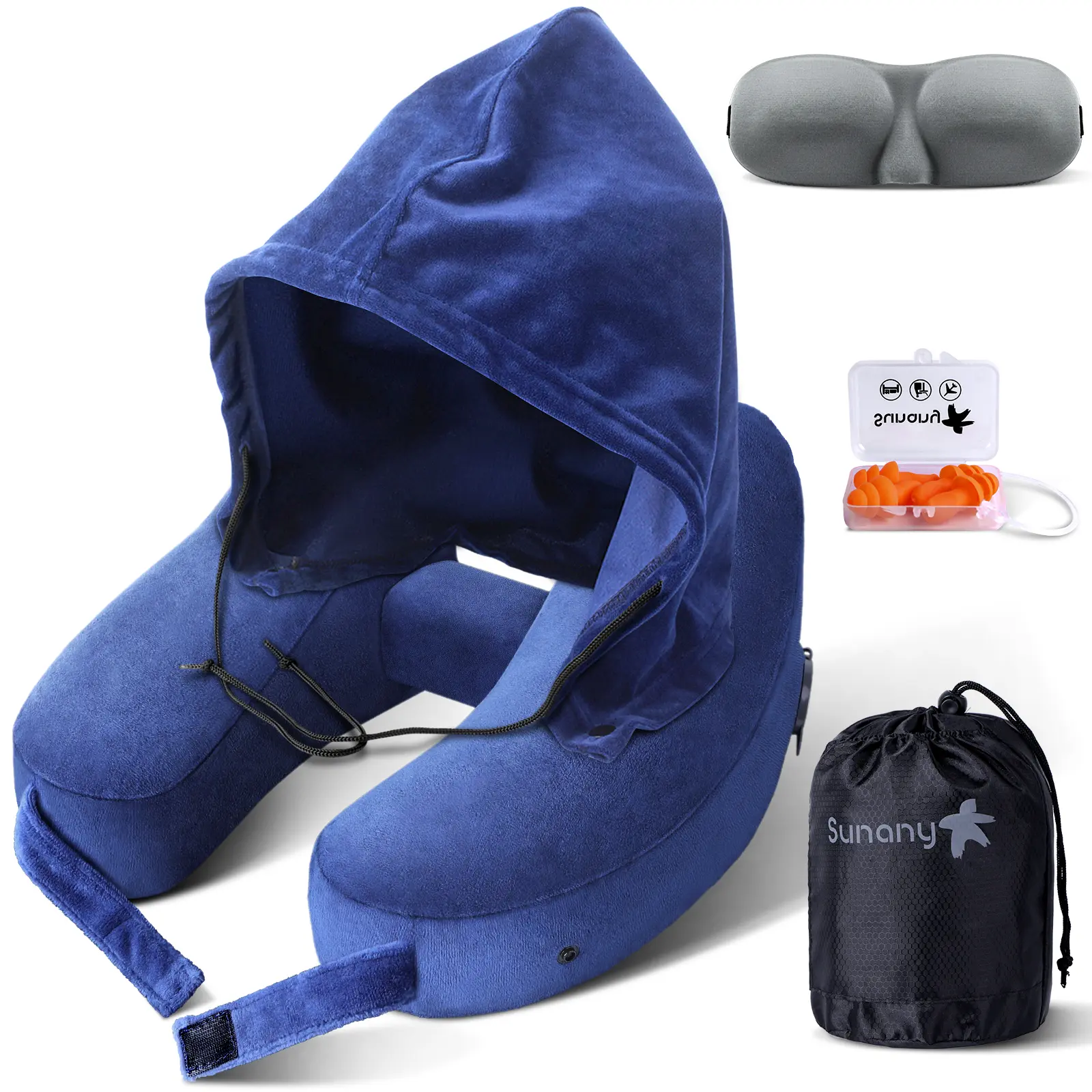 Sunany Inflatable Travel Neck Pillow with Hood - Ergonomic Airplane Pillow for Long Flights, Road Trips - Comfortable Support for Office Naps, Grey,DealsForYouDays nfinity travel pillow