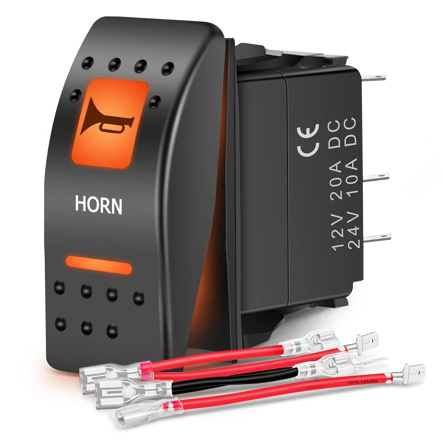 Nilight UTV Horn Rocker Switch Momentary On Off 5 PIN SPST LED Light Bar Switches w/Orange Backlit 12V 24V Toggle Switches Compatible for Polaris RZR Can-Am ATVs UTVs Cars Trucks RVs