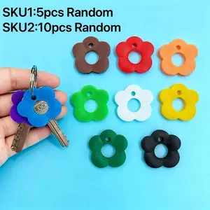 Colorful Keychains with Tags, Floral Pattern Keychain, Flower Keychain, Expandable Key Identifier, Silicone Material, Ideal for Home Office Storage, Durable Keycap Protector Set