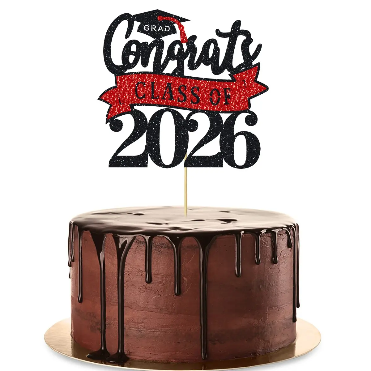 1 Pack Congrats Class of 2026 Cake Topper with Glitter Bamboo Diploma Graduation Cap Cake Pick for 2026 Graduation Theme High School Graduate Party Cake Decorations Supplies Graduation Cupcake Toppers