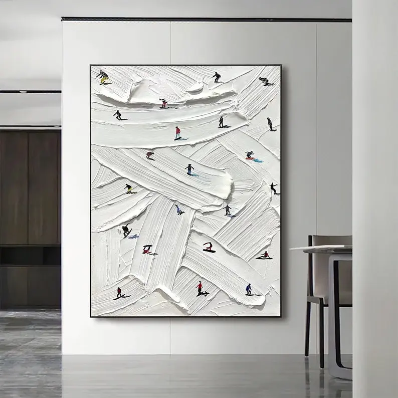 [UNFRAMED POSTER] (Only Poster 2D) Original Ski Sport Poster, Wall Art Personalized Gift, White Snow Skiing Art, Skier on Snowy Mountain Art