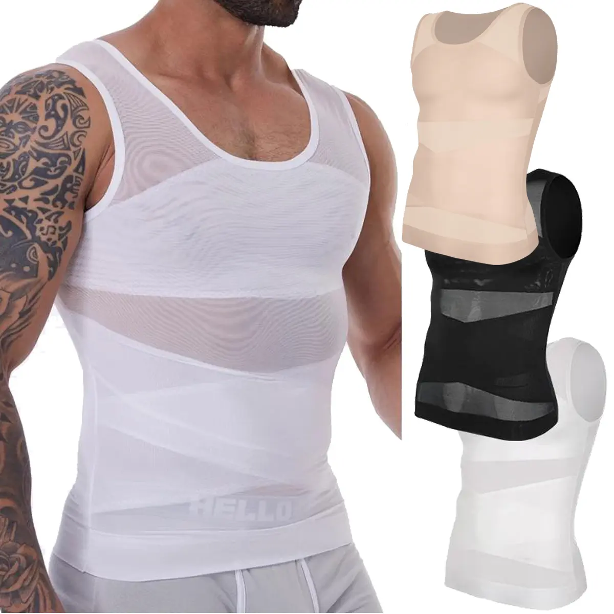 1/2/3/4 Pack Menswear Body Shaper Shapewear Vest Compression Tank Top Underwear Lightweight Sports Workout Stretchy Breathable Mesh Gym Shirt Fitness Soft Stylish Fabric