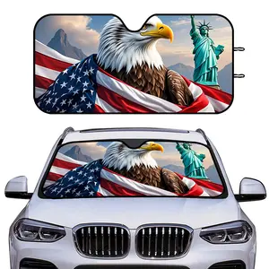 1pc Collapsible Sunshade for Car Windows, Car Sunshades for Windshield, Three Sizes, Featuring Eagle & American Flag Design, Providing UV Protection, Easy Install for Suvs, Trucks, Blocks Sunlight Summer Driving
