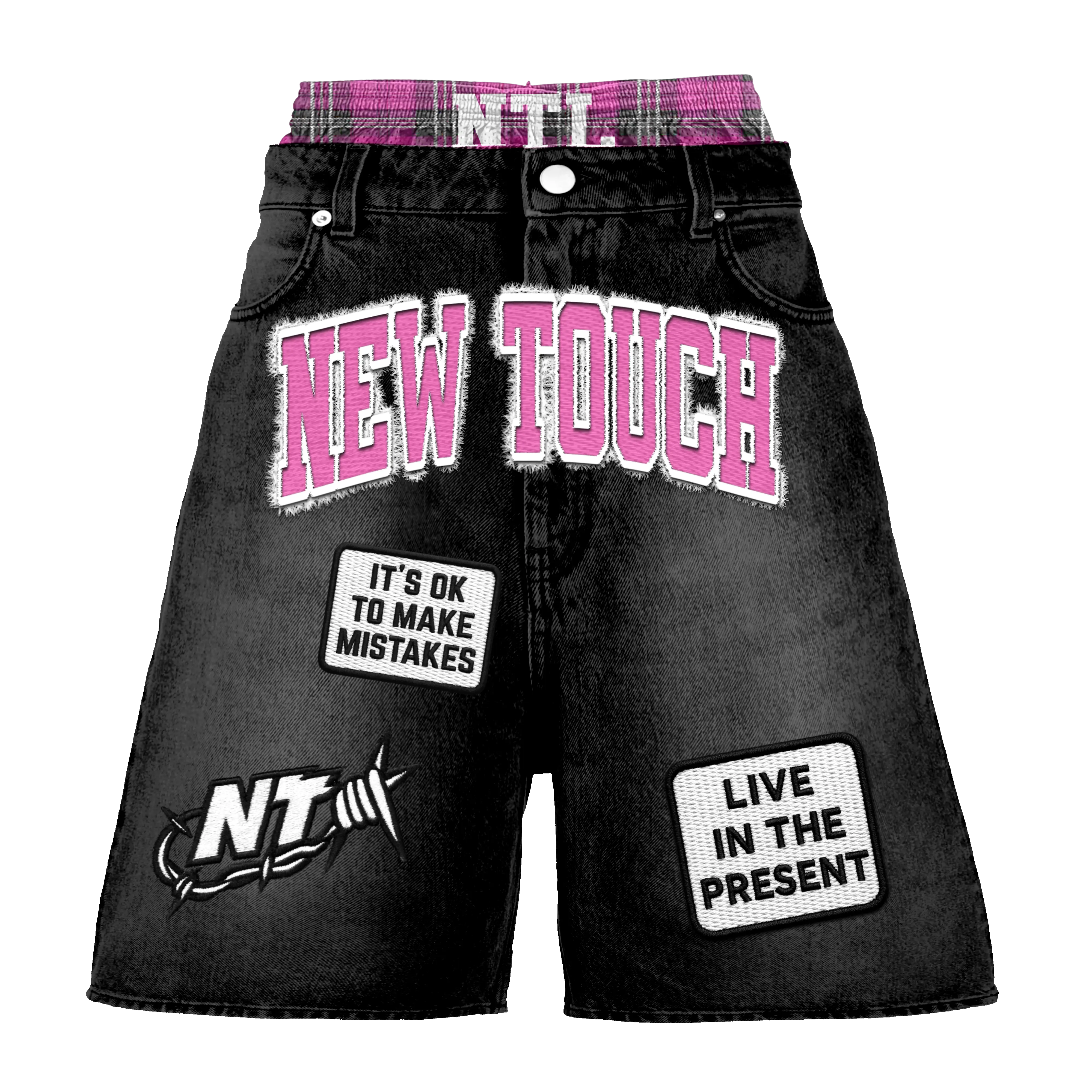 Black/Pink Double Waisted Jorts