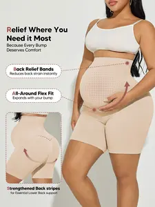 Women's Maternity Support Jumpsuit, Seamless High Waist Belly Band, Breathable Four-Way Stretch Fabric, Covering Thighs, Lightweight Design