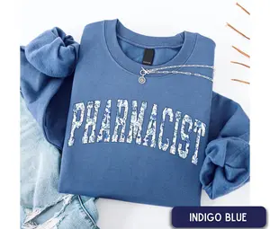 Women's Ribbed Floral Longsleeve Cotton Pharmacist Sweatshirt - Fitted Comfortable Breathable Apparel, Drawstring Fleece Hoodie, Pharmacy Tech Work Gift, Casual Everyday Wear