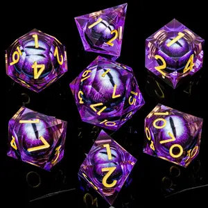 Liquid Core Resin Dnd Dice Set, Sharp Edged Polyhedral 7-Die Kit, Dragon & Dungeon Rpg Fantasy Games Mtg Tabletop Game, Handmade Resin Dice