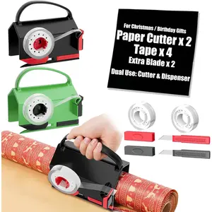 Wrapping Paper Cutter, Decoration Roll Papers Gift Wrap Cutting Tool for Birthday Thanksgiving Christmas, with Handle Easy Sliding 1-Pack Green