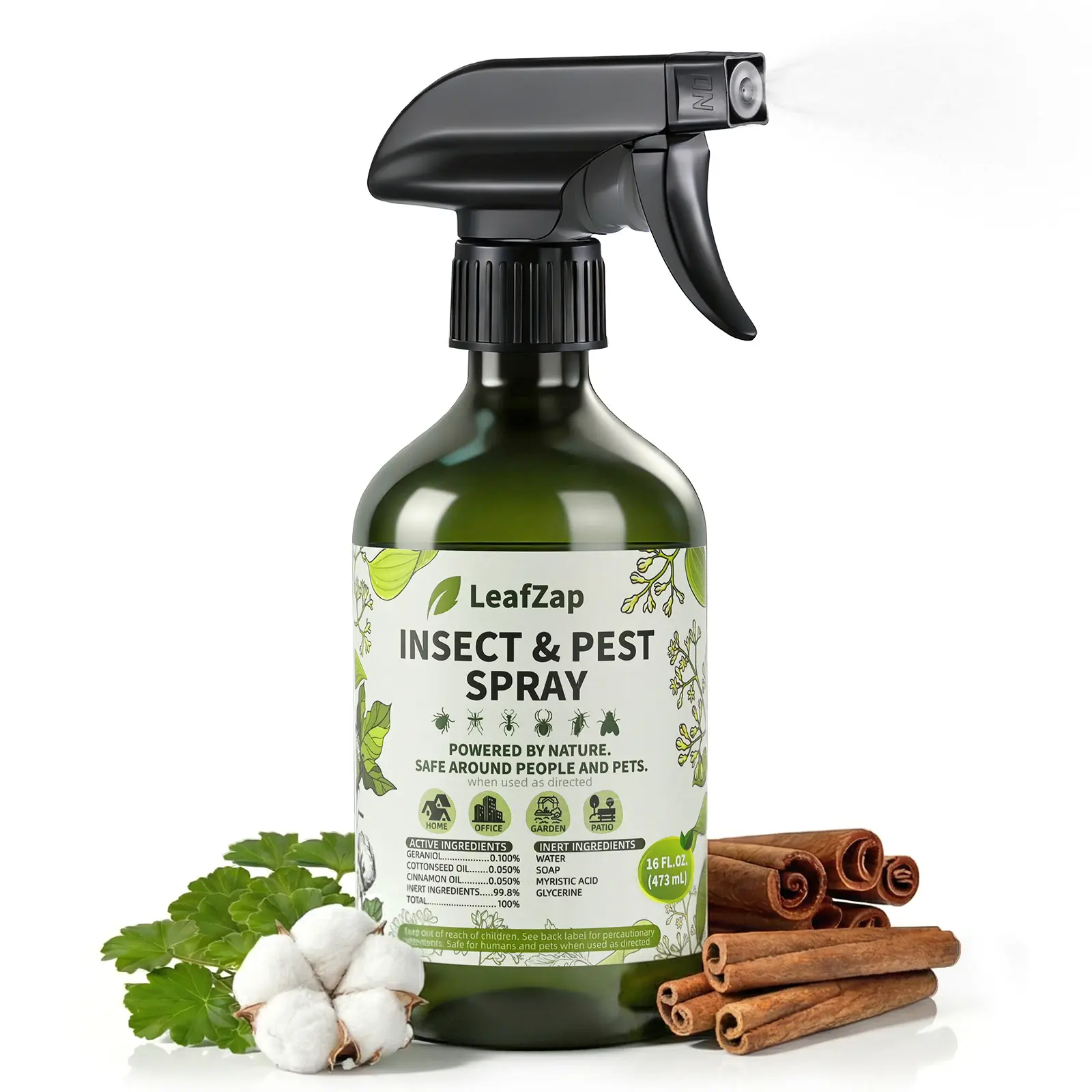 LeafZap Natural Insect Killer Spray, 16 oz Premium Triple Essential Oil Formula with Cinnamon Oil, Family-Pet Safe Pest Control for Ants, Spiders, Roaches, Indoor-Outdoors Garden & Home Use, Roach Control Solution