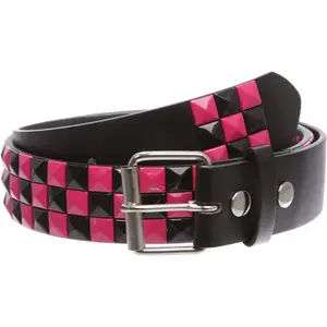 Snap On 1 1/2" Fuchsia & Black Checkerboard Punk Rock Studded Belt