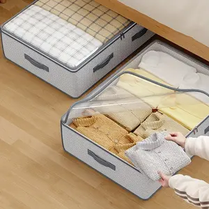Heavy duty under bed storage bag with top cover and zipper - organizer box, suitable for clothing, bedding, dormitory seasonal clothing - heavy-duty bed box container, under bed storage