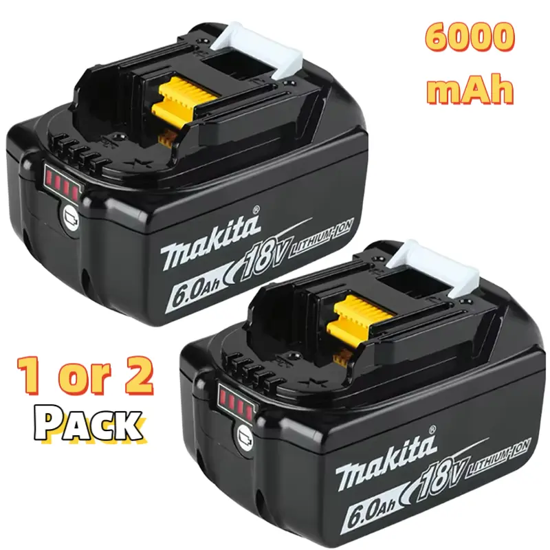 Lithium Battery for Makita Cordless Power Tools, 1 or 2 Pack 18V 6.0Ah Replacement Batteries, Compatible with BL1860 BL1860B BL1850, Includes 1 x User Manual