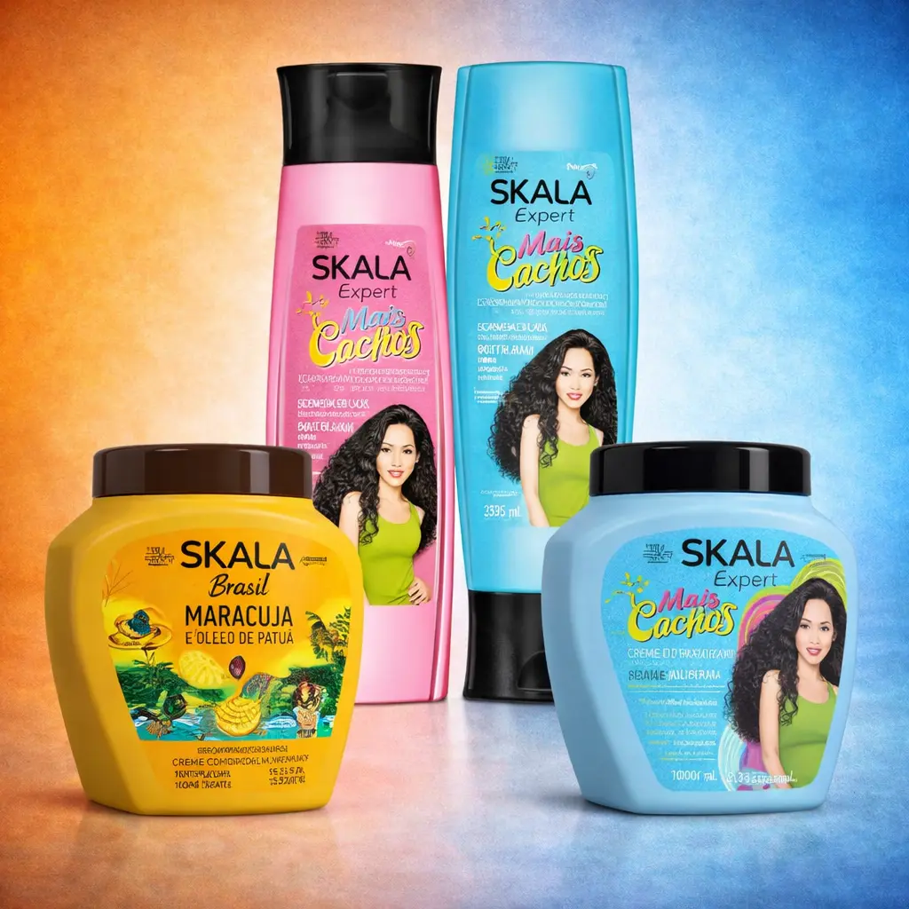 Skala Mais Cachos & Maracuja Curly Hair Care Kit - 4-Piece Vegan Sulfate-Free Set with Hydrating Shea Butter Shampoo, Conditioner, Treatments, Moisturizer for Natural & Bouncy Curls, Curl Routine Support