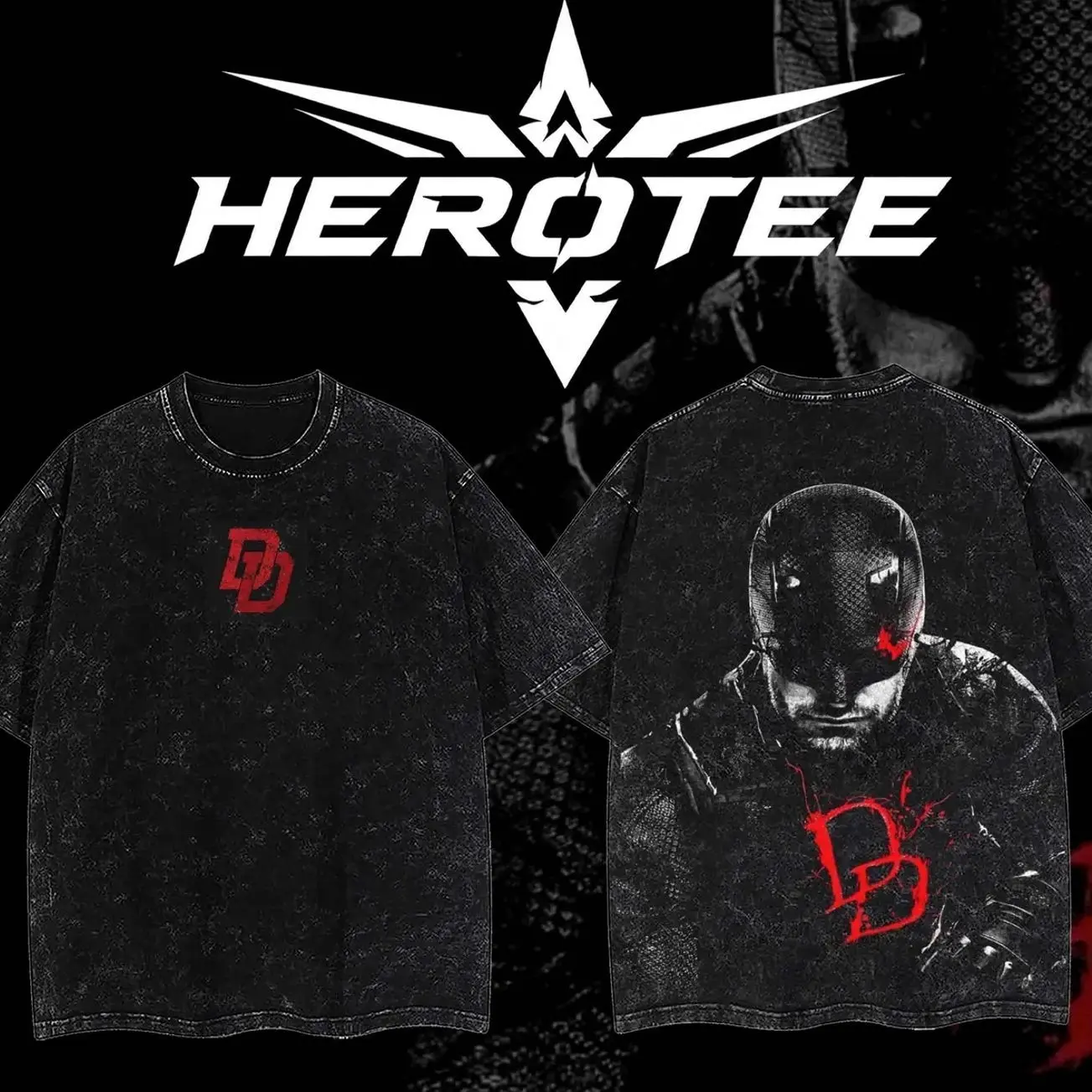 [ Hero Tee ] Daredevil Born Again MCU Hero Double Printed Oversize Tshirt Sweater Hoodie heavytweight Acid Washed Tee TV Show Graphic Top Cotton Gift T-Shirt For Comic Lover, Gift T-Shirt For Movie Lover HOODIE QDS