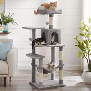 【Deals For You】Feandrea 44.1-Inch Cat Tower for Indoor Cats, Multi-Level Cat Condo with 4 Scratching Posts, 2 Perches, Hammock, Cave