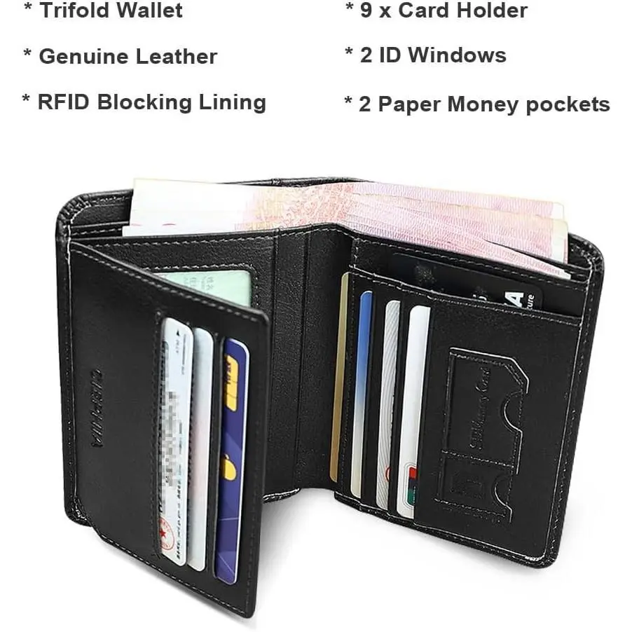 Slim Bifold Wallet, Soft PU Leather Card Holder with Multiple Slots, Minimalist Everyday Wallet for Women Men, Black
