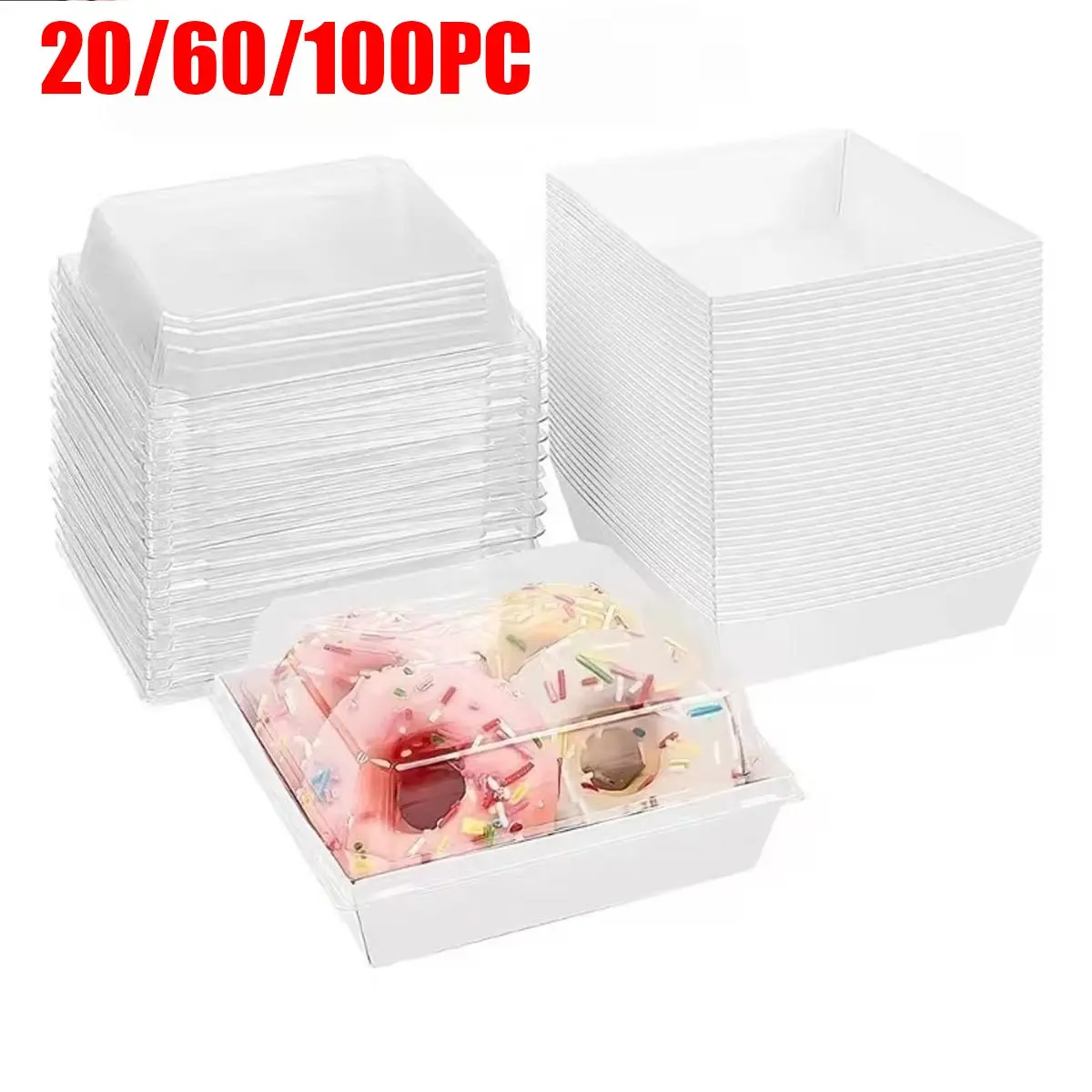 20/60/100pcs Square Cake Boxes with Lids, Oven Safe Flip Lid Design, Ideal for Dessert Bread Snacks Cookies Fruits Cakes Food Storage, Baking Accessories, Home Baking Supplies, Bakery Supplies